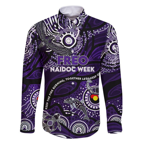 Custom NAIDOC Week 2024 Freo Family Matching Off Shoulder Short Dress and Hawaiian Shirt Aboriginal Animals Keep The Fire Burning