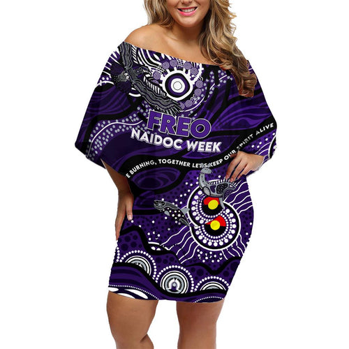 Custom NAIDOC Week 2024 Freo Family Matching Off Shoulder Short Dress and Hawaiian Shirt Aboriginal Animals Keep The Fire Burning