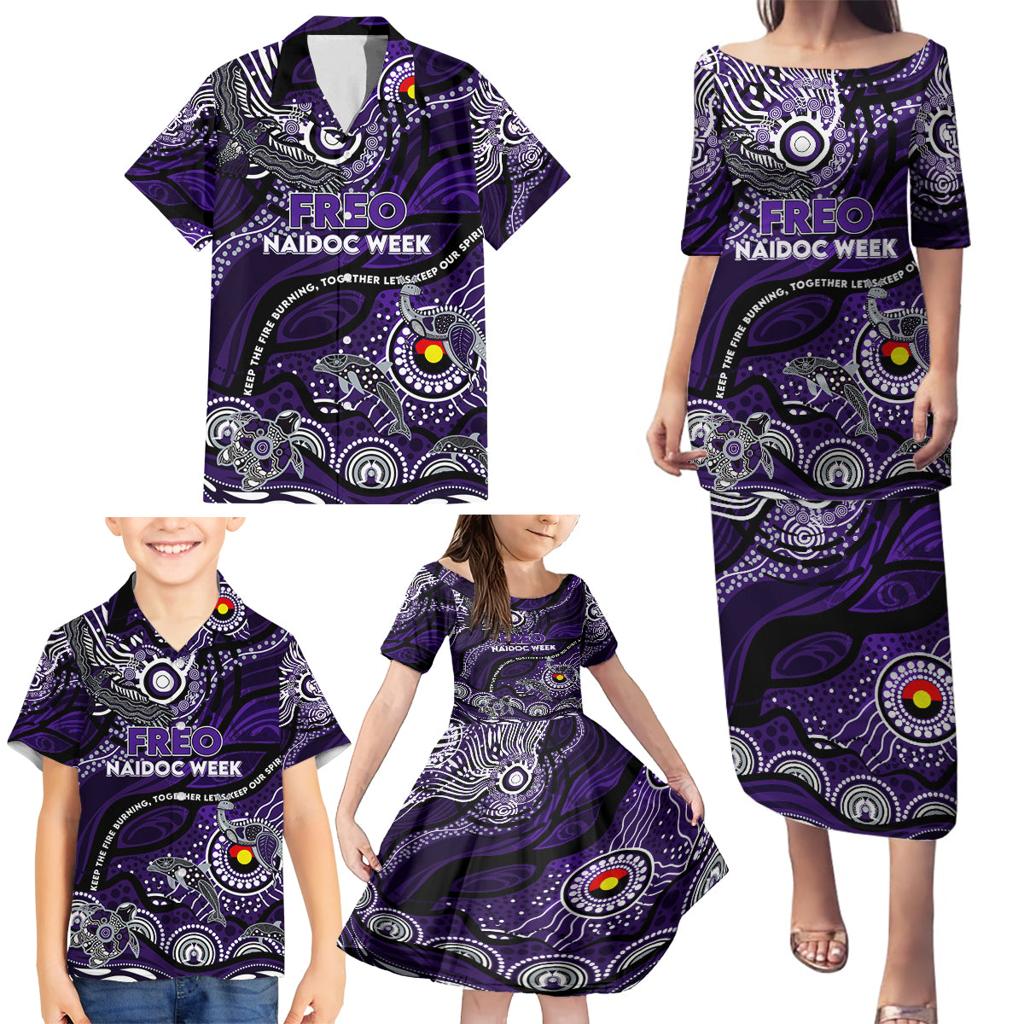 Custom NAIDOC Week 2024 Freo Family Matching Puletasi and Hawaiian Shirt Aboriginal Animals Keep The Fire Burning