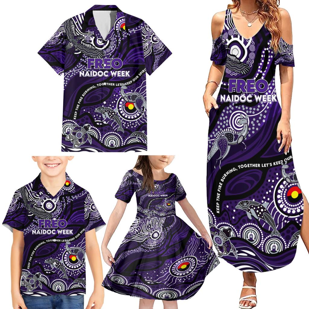 Custom NAIDOC Week 2024 Freo Family Matching Summer Maxi Dress and Hawaiian Shirt Aboriginal Animals Keep The Fire Burning