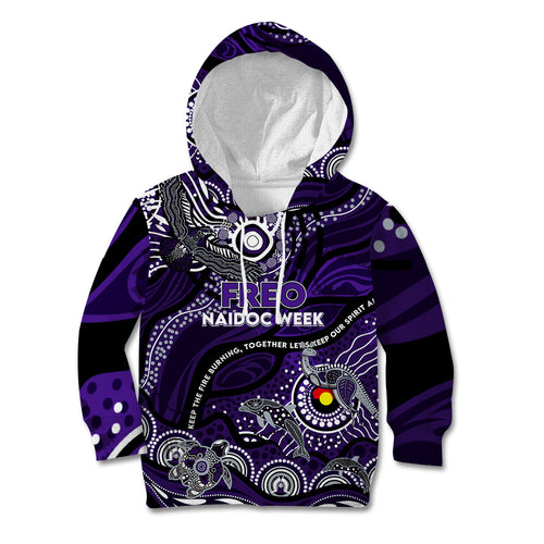 Custom NAIDOC Week 2024 Freo Kid Hoodie Aboriginal Animals Keep The Fire Burning