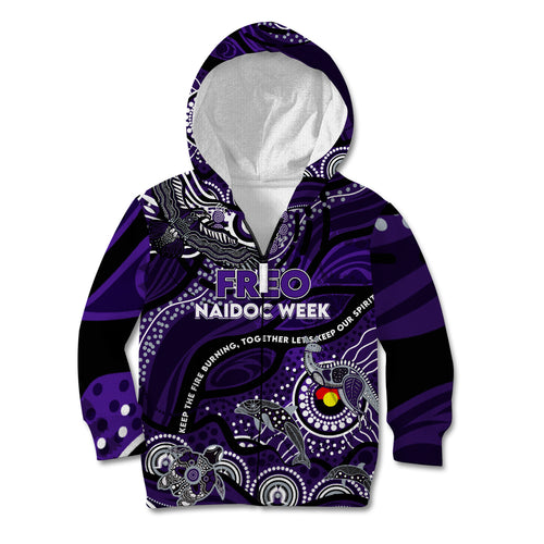 Custom NAIDOC Week 2024 Freo Kid Hoodie Aboriginal Animals Keep The Fire Burning