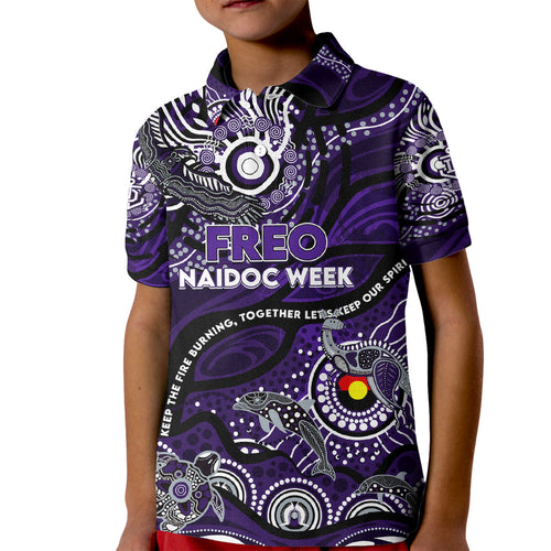 Custom NAIDOC Week 2024 Freo Kid Polo Shirt Aboriginal Animals Keep The Fire Burning