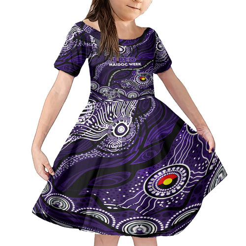 Custom NAIDOC Week 2024 Freo Kid Short Sleeve Dress Aboriginal Animals Keep The Fire Burning