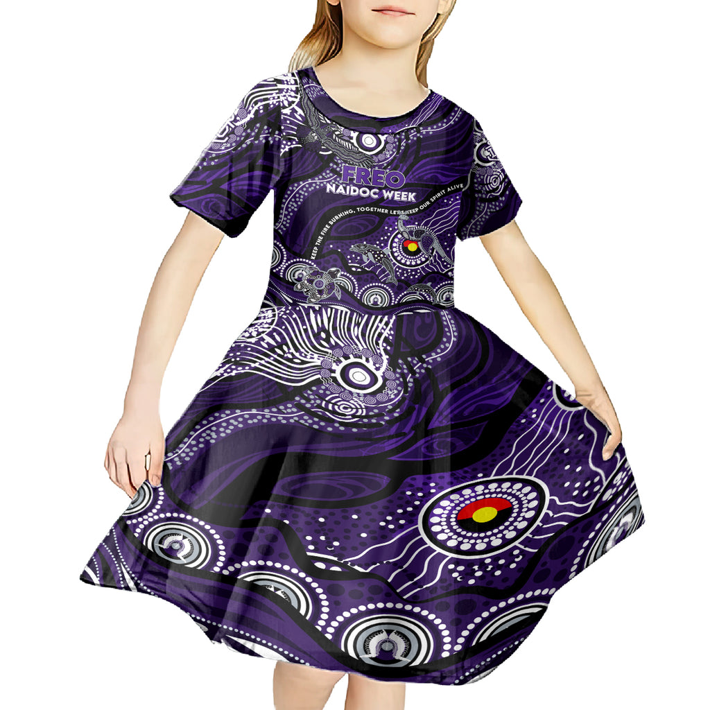 Custom NAIDOC Week 2024 Freo Kid Short Sleeve Dress Aboriginal Animals Keep The Fire Burning