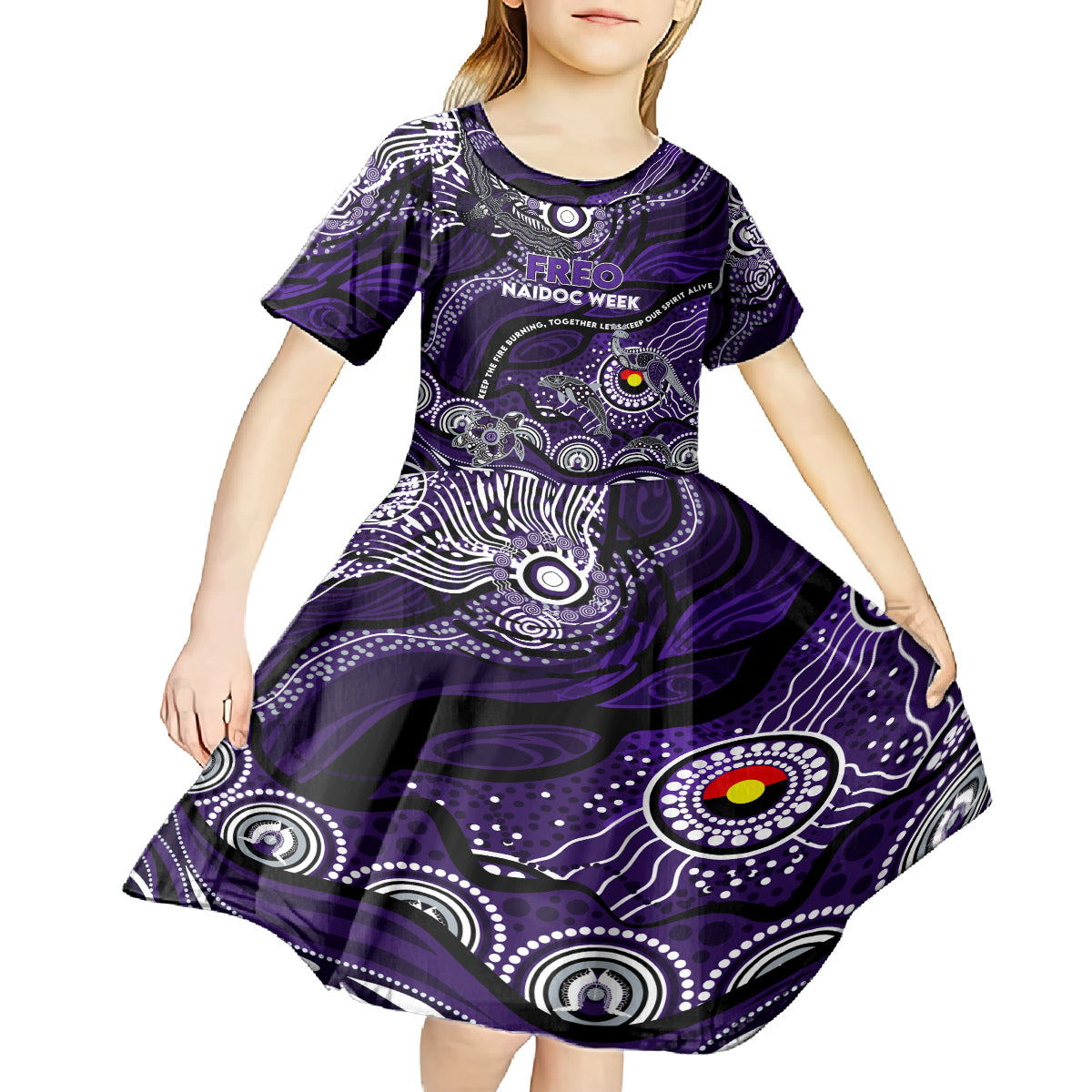 Custom NAIDOC Week 2024 Freo Kid Short Sleeve Dress Aboriginal Animals Keep The Fire Burning