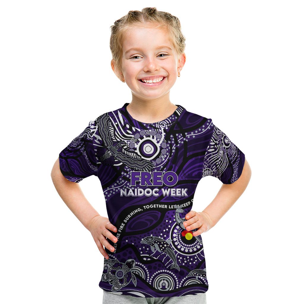 Custom NAIDOC Week 2024 Freo Kid T Shirt Aboriginal Animals Keep The Fire Burning