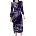 Custom NAIDOC Week 2024 Freo Long Sleeve Bodycon Dress Aboriginal Animals Keep The Fire Burning