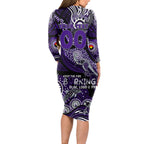 Custom NAIDOC Week 2024 Freo Long Sleeve Bodycon Dress Aboriginal Animals Keep The Fire Burning