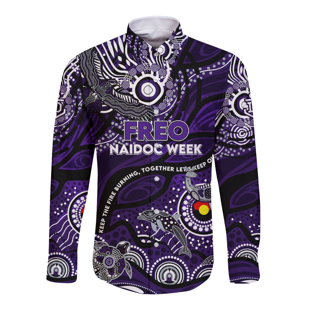 Custom NAIDOC Week 2024 Freo Long Sleeve Button Shirt Aboriginal Animals Keep The Fire Burning