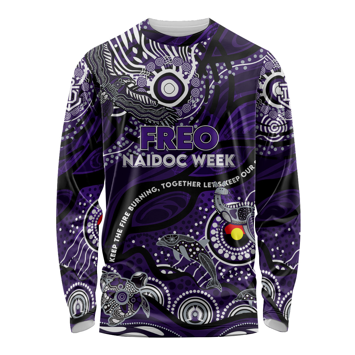 Custom NAIDOC Week 2024 Freo Long Sleeve Shirt Aboriginal Animals Keep The Fire Burning