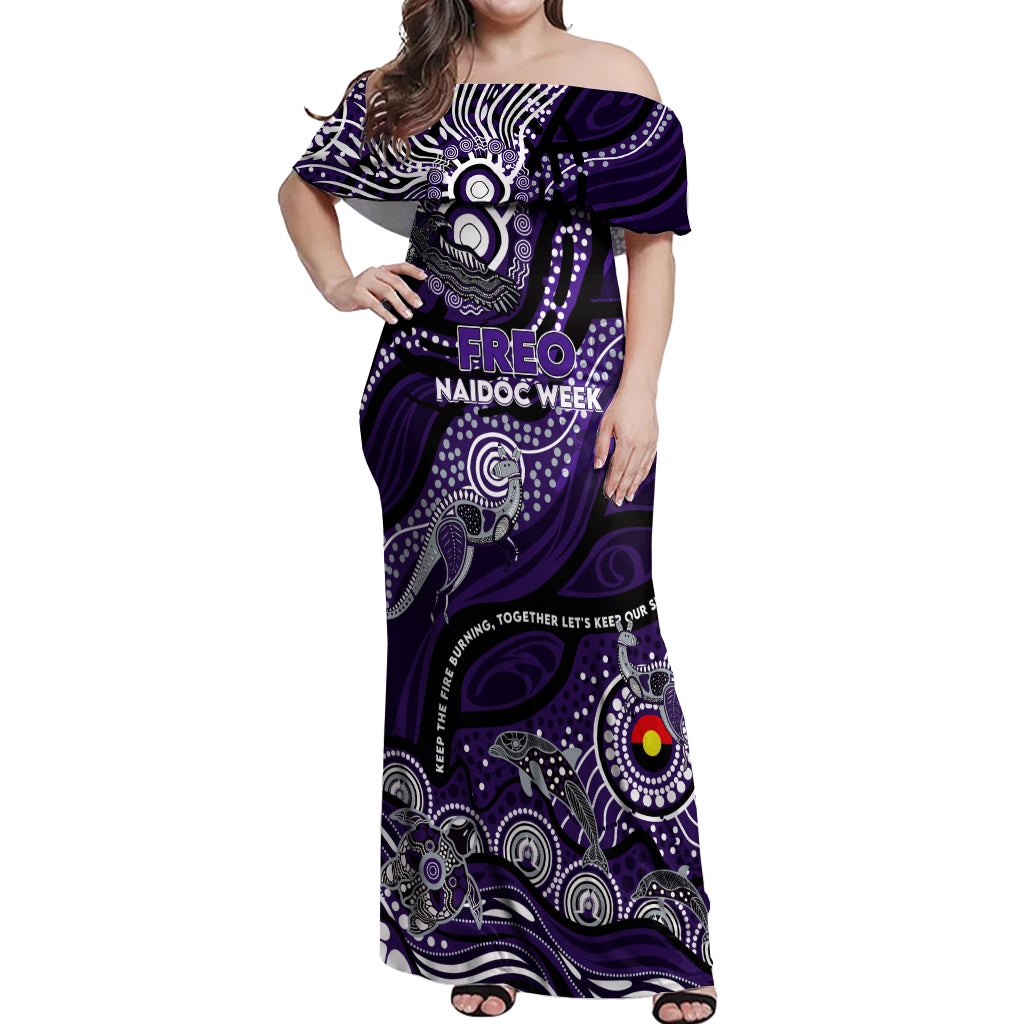 Custom NAIDOC Week 2024 Freo Off Shoulder Maxi Dress Aboriginal Animals Keep The Fire Burning