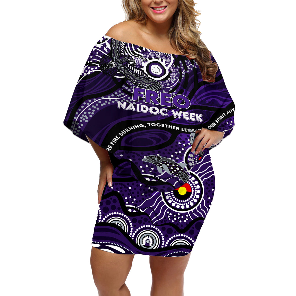 Custom NAIDOC Week 2024 Freo Off Shoulder Short Dress Aboriginal Animals Keep The Fire Burning