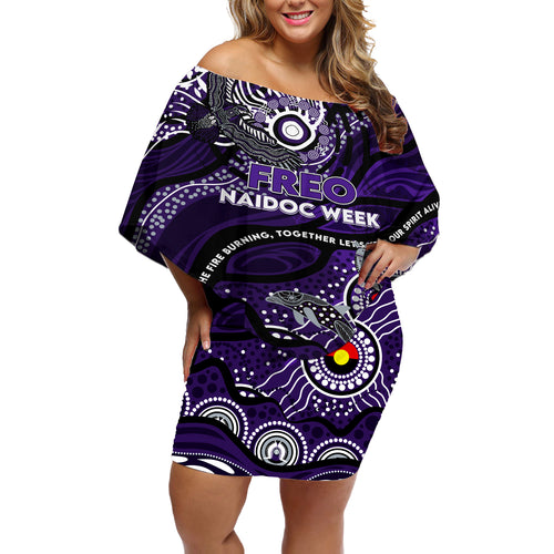 Custom NAIDOC Week 2024 Freo Off Shoulder Short Dress Aboriginal Animals Keep The Fire Burning