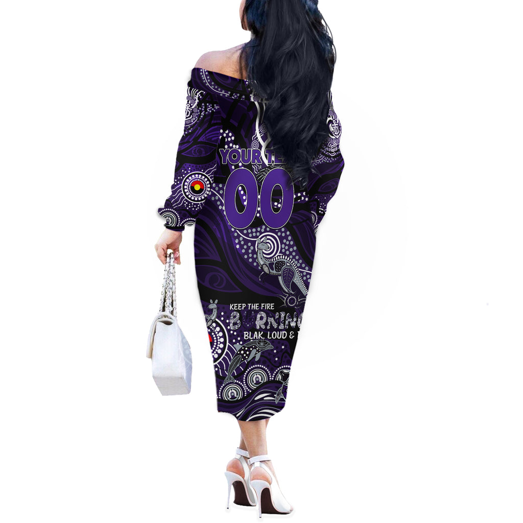 Custom NAIDOC Week 2024 Freo Off The Shoulder Long Sleeve Dress Aboriginal Animals Keep The Fire Burning