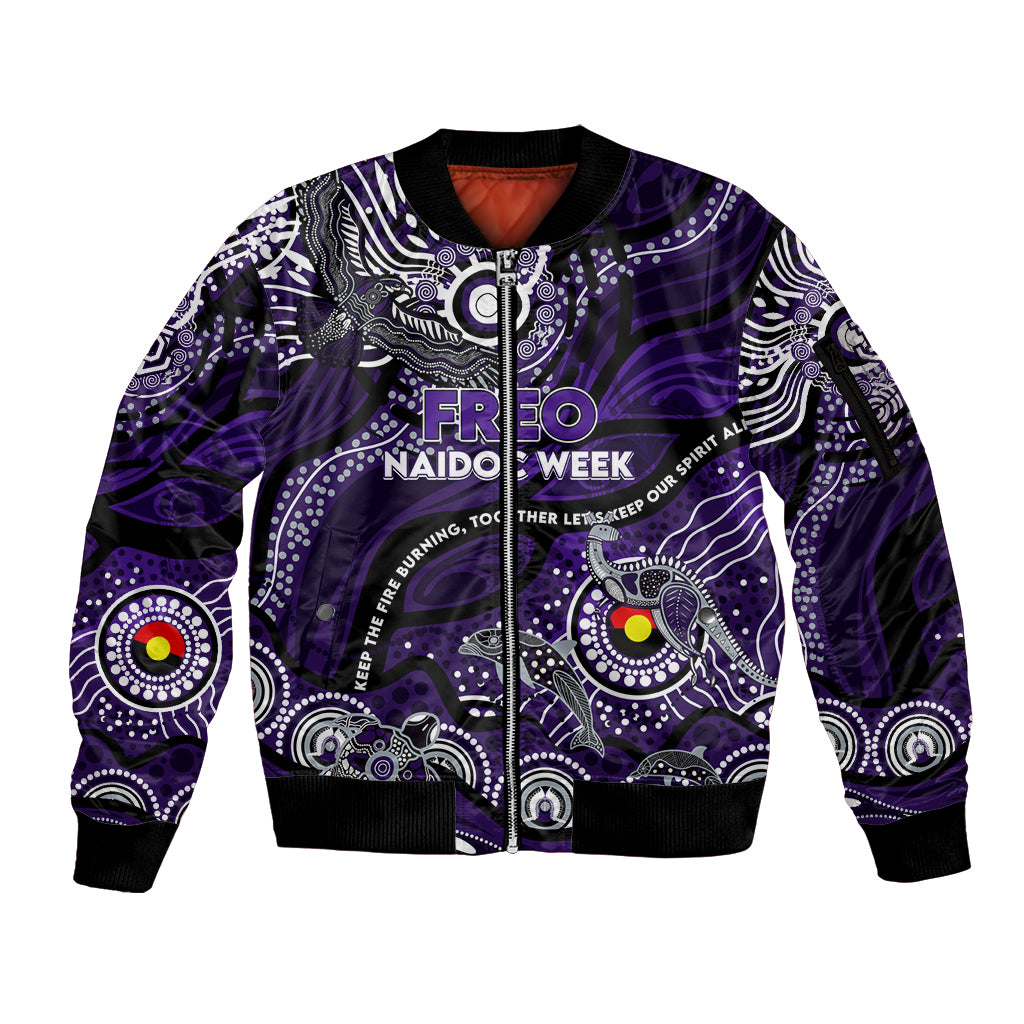 Custom NAIDOC Week 2024 Freo Sleeve Zip Bomber Jacket Aboriginal Animals Keep The Fire Burning