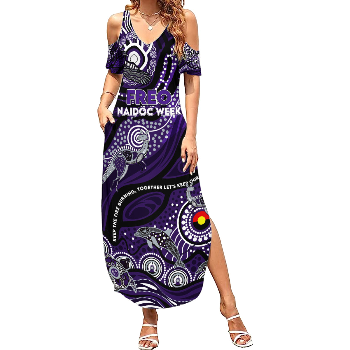 Custom NAIDOC Week 2024 Freo Summer Maxi Dress Aboriginal Animals Keep The Fire Burning