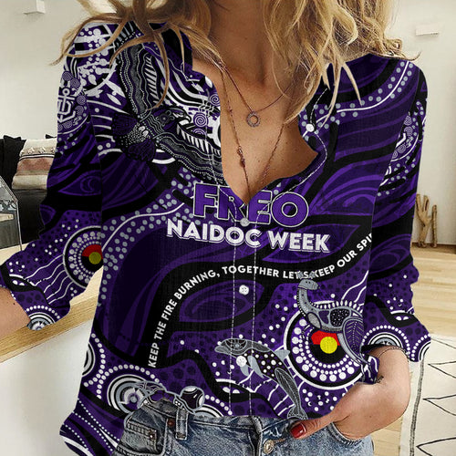 Custom NAIDOC Week 2024 Freo Women Casual Shirt Aboriginal Animals Keep The Fire Burning