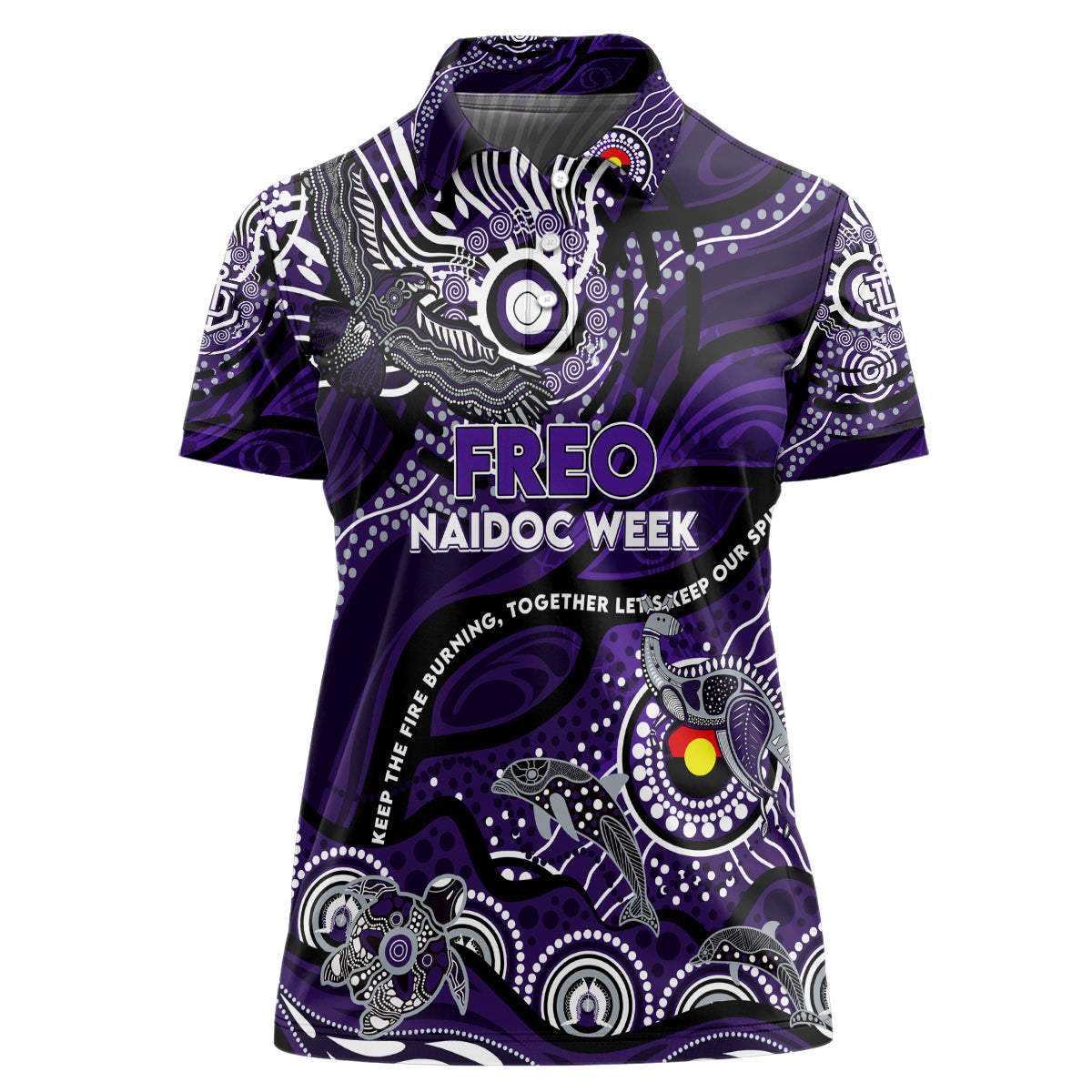 Custom NAIDOC Week 2024 Freo Women Polo Shirt Aboriginal Animals Keep The Fire Burning