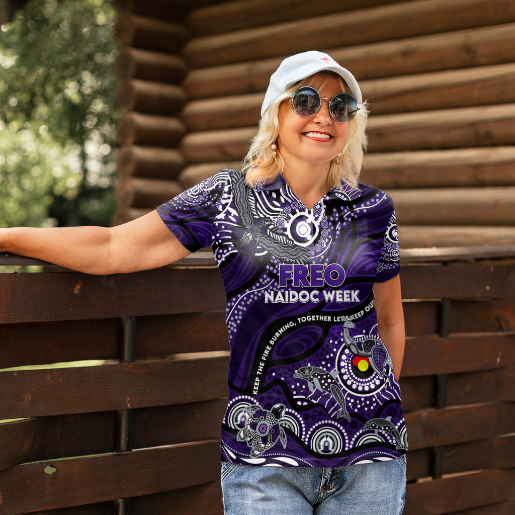 Custom NAIDOC Week 2024 Freo Women Polo Shirt Aboriginal Animals Keep The Fire Burning