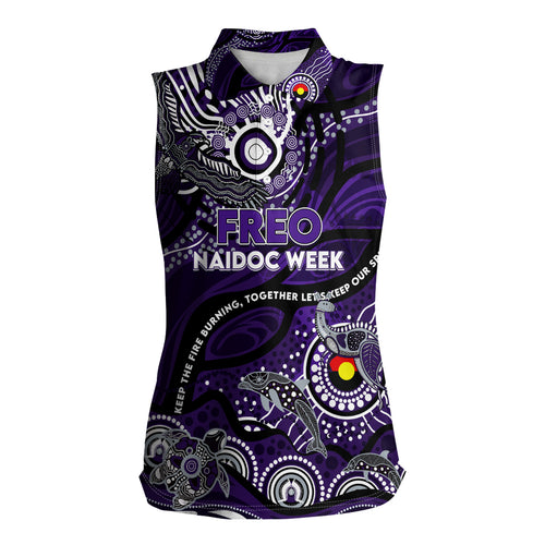 Custom NAIDOC Week 2024 Freo Women Sleeveless Polo Shirt Aboriginal Animals Keep The Fire Burning
