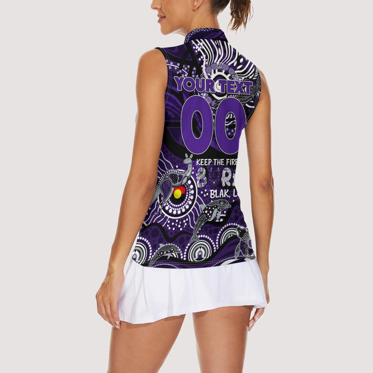 Custom NAIDOC Week 2024 Freo Women Sleeveless Polo Shirt Aboriginal Animals Keep The Fire Burning
