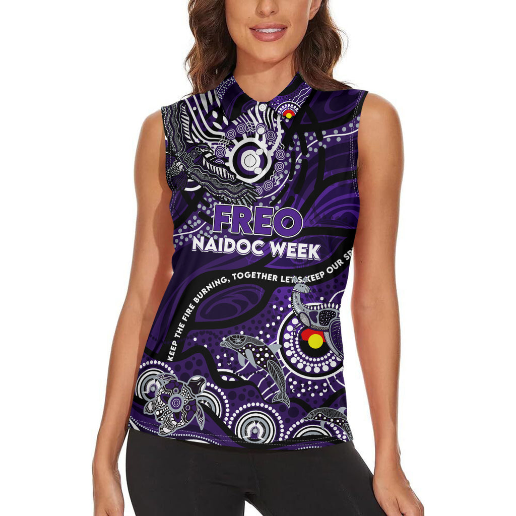 Custom NAIDOC Week 2024 Freo Women Sleeveless Polo Shirt Aboriginal Animals Keep The Fire Burning