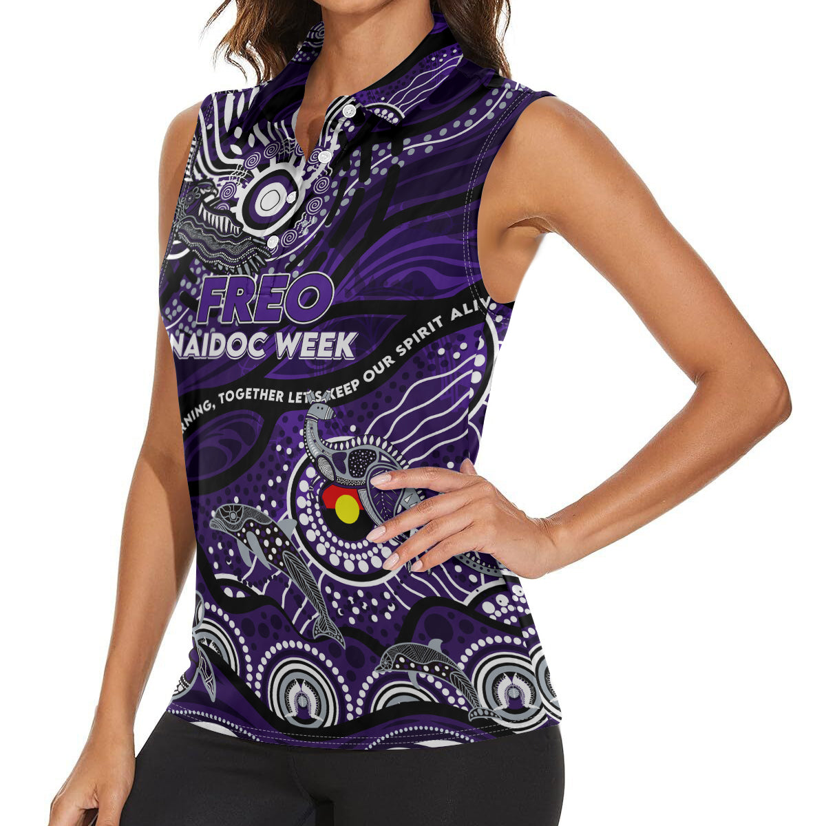 Custom NAIDOC Week 2024 Freo Women Sleeveless Polo Shirt Aboriginal Animals Keep The Fire Burning