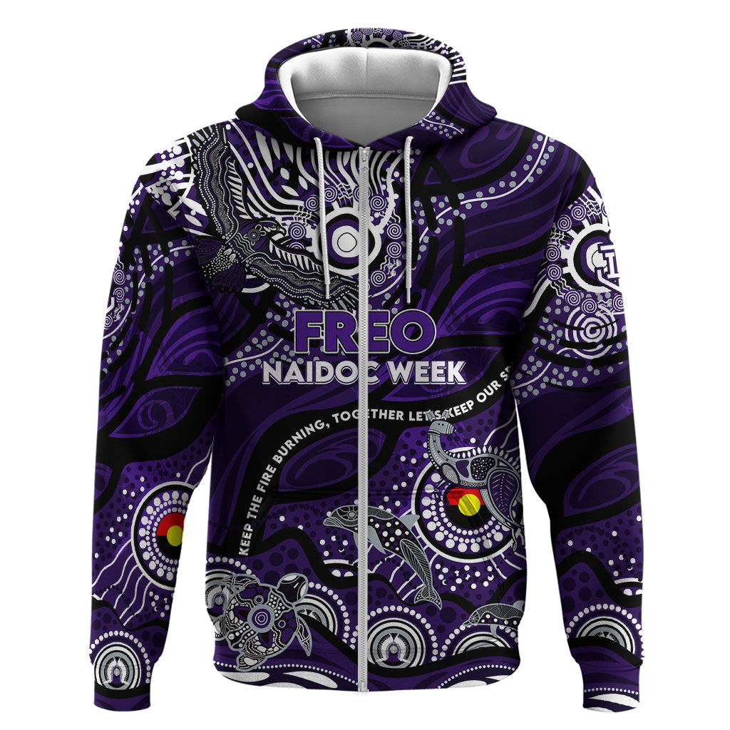 Custom NAIDOC Week 2024 Freo Zip Hoodie Aboriginal Animals Keep The Fire Burning