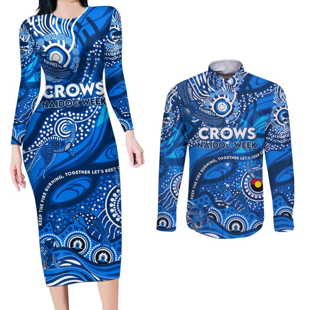 Custom NAIDOC Week 2024 Cats Couples Matching Long Sleeve Bodycon Dress and Long Sleeve Button Shirt Aboriginal Animals Keep The Fire Burning