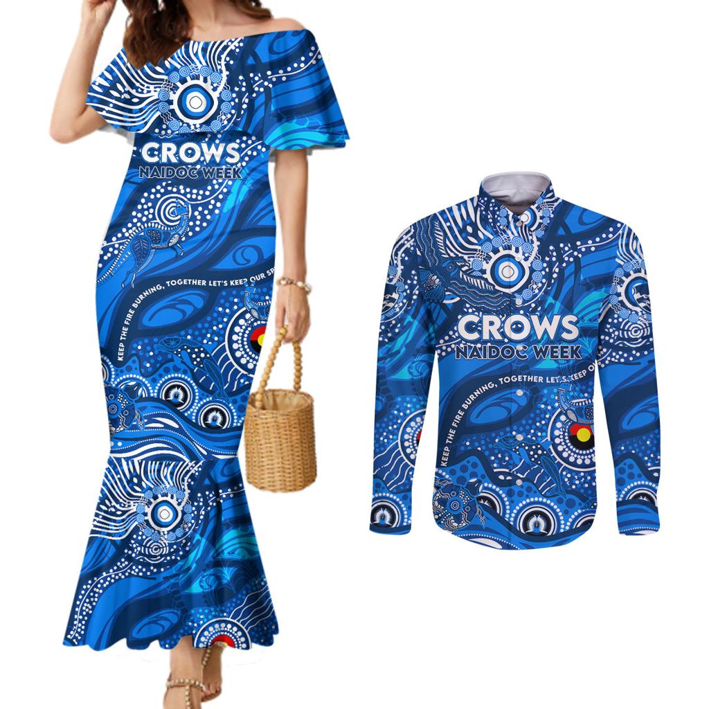 Custom NAIDOC Week 2024 Cats Couples Matching Mermaid Dress and Long Sleeve Button Shirt Aboriginal Animals Keep The Fire Burning