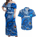 Custom NAIDOC Week 2024 Cats Couples Matching Off Shoulder Maxi Dress and Hawaiian Shirt Aboriginal Animals Keep The Fire Burning