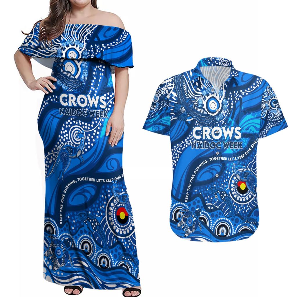 Custom NAIDOC Week 2024 Cats Couples Matching Off Shoulder Maxi Dress and Hawaiian Shirt Aboriginal Animals Keep The Fire Burning