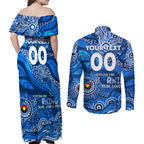 Custom NAIDOC Week 2024 Cats Couples Matching Off Shoulder Maxi Dress and Long Sleeve Button Shirt Aboriginal Animals Keep The Fire Burning