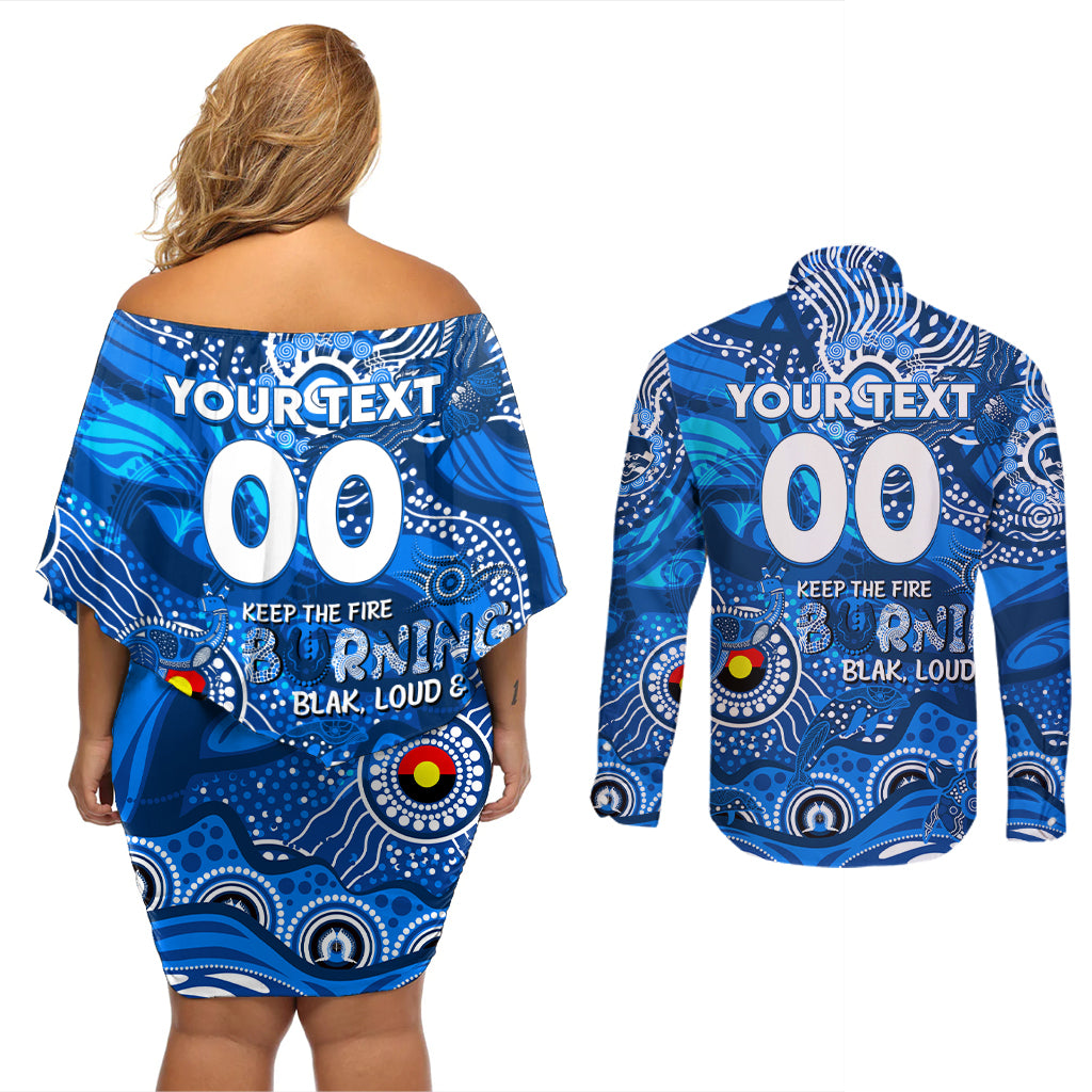 Custom NAIDOC Week 2024 Cats Couples Matching Off Shoulder Short Dress and Long Sleeve Button Shirt Aboriginal Animals Keep The Fire Burning