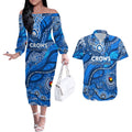 Custom NAIDOC Week 2024 Cats Couples Matching Off The Shoulder Long Sleeve Dress and Hawaiian Shirt Aboriginal Animals Keep The Fire Burning
