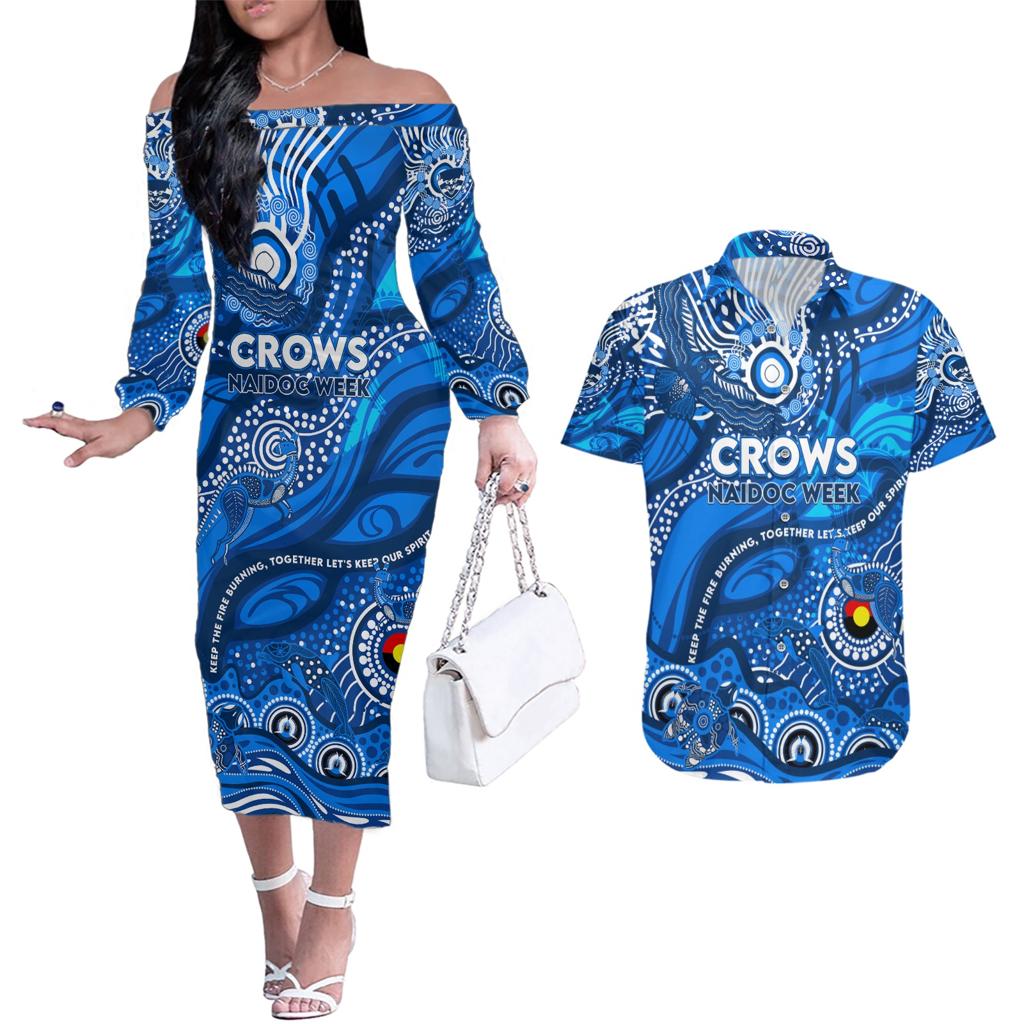 Custom NAIDOC Week 2024 Cats Couples Matching Off The Shoulder Long Sleeve Dress and Hawaiian Shirt Aboriginal Animals Keep The Fire Burning