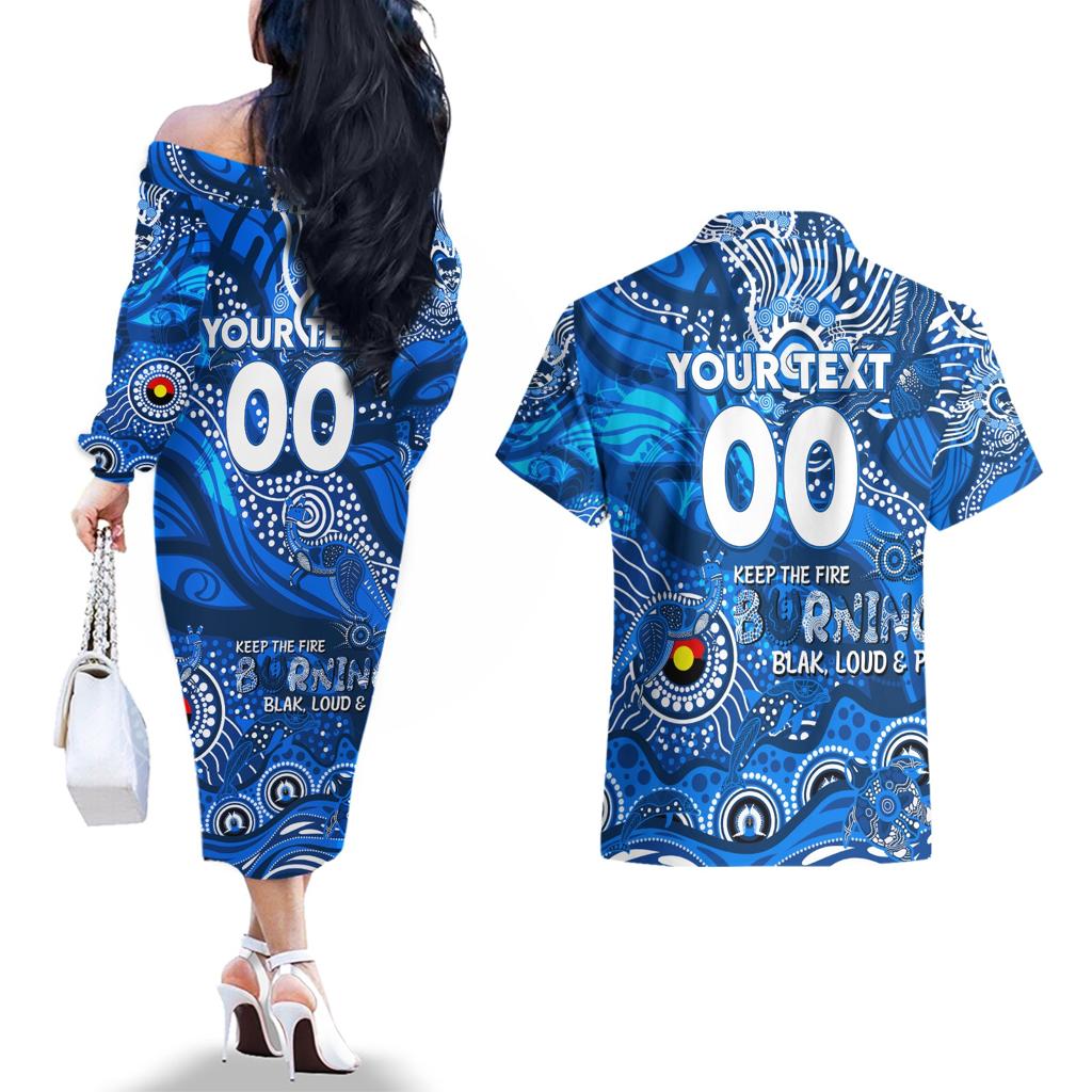 Custom NAIDOC Week 2024 Cats Couples Matching Off The Shoulder Long Sleeve Dress and Hawaiian Shirt Aboriginal Animals Keep The Fire Burning