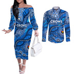 Custom NAIDOC Week 2024 Cats Couples Matching Off The Shoulder Long Sleeve Dress and Long Sleeve Button Shirt Aboriginal Animals Keep The Fire Burning