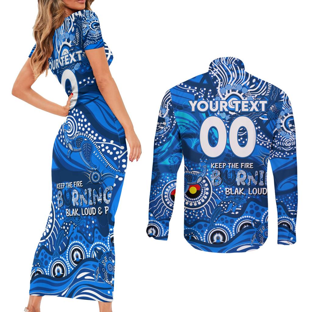 Custom NAIDOC Week 2024 Cats Couples Matching Short Sleeve Bodycon Dress and Long Sleeve Button Shirt Aboriginal Animals Keep The Fire Burning