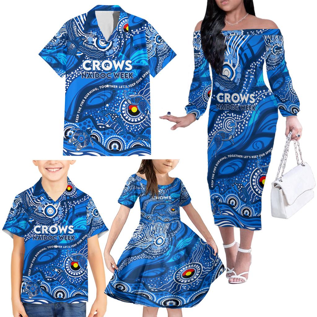 Custom NAIDOC Week 2024 Cats Family Matching Off The Shoulder Long Sleeve Dress and Hawaiian Shirt Aboriginal Animals Keep The Fire Burning