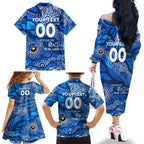 Custom NAIDOC Week 2024 Cats Family Matching Off The Shoulder Long Sleeve Dress and Hawaiian Shirt Aboriginal Animals Keep The Fire Burning