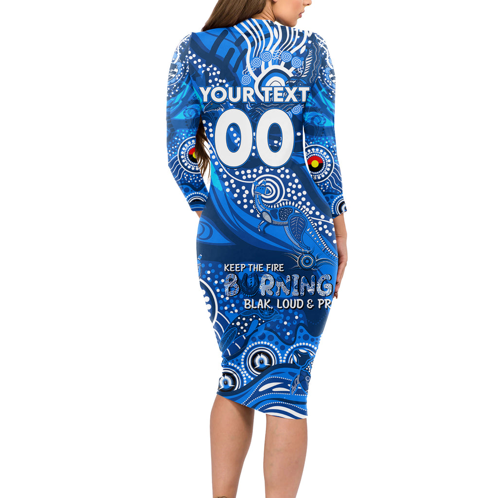 Custom NAIDOC Week 2024 Cats Long Sleeve Bodycon Dress Aboriginal Animals Keep The Fire Burning