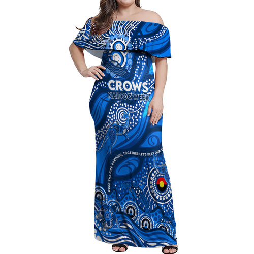 Custom NAIDOC Week 2024 Cats Off Shoulder Maxi Dress Aboriginal Animals Keep The Fire Burning