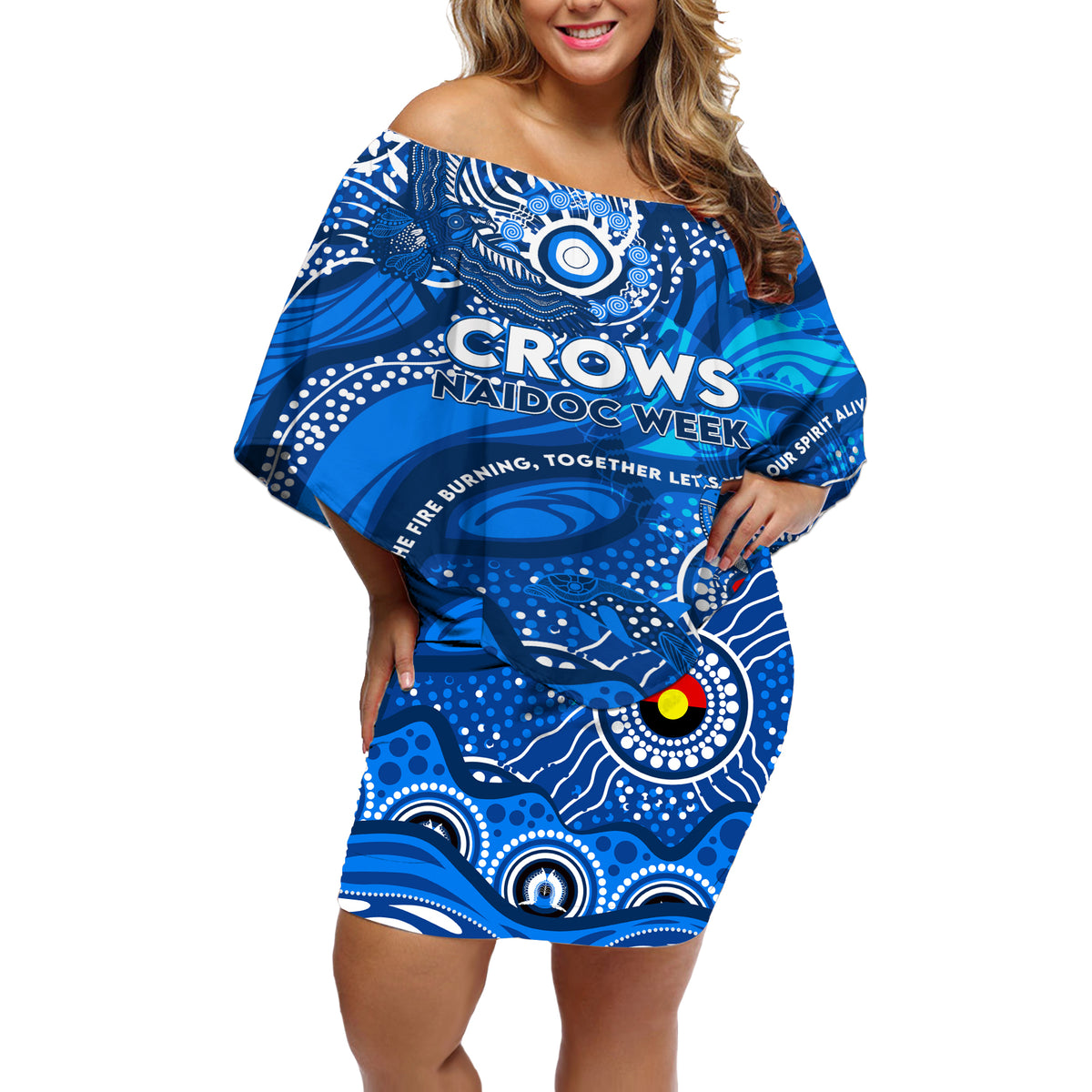 Custom NAIDOC Week 2024 Cats Off Shoulder Short Dress Aboriginal Animals Keep The Fire Burning