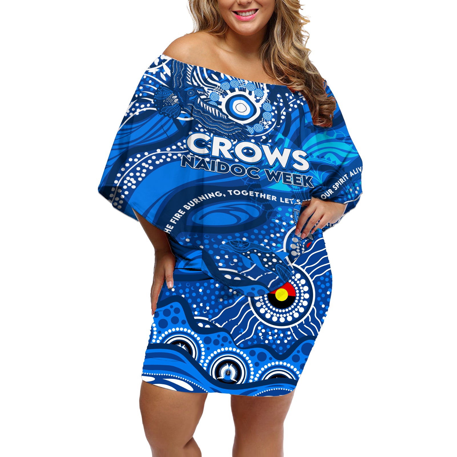Custom NAIDOC Week 2024 Cats Off Shoulder Short Dress Aboriginal Animals Keep The Fire Burning