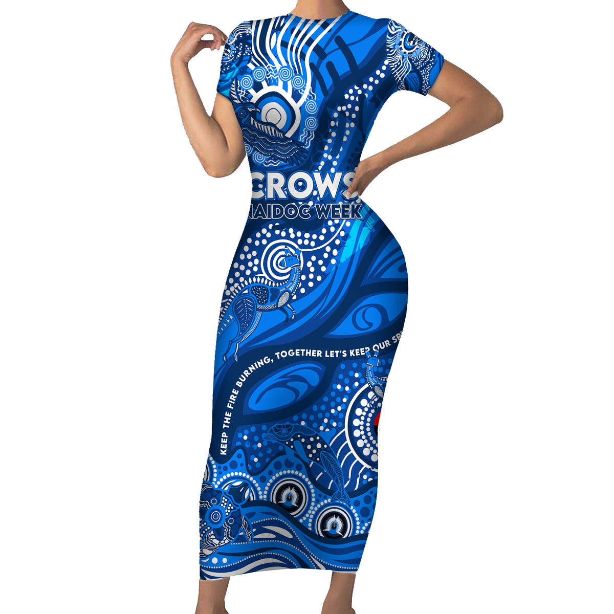 Custom NAIDOC Week 2024 Cats Short Sleeve Bodycon Dress Aboriginal Animals Keep The Fire Burning