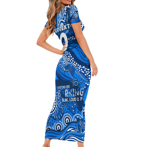 Custom NAIDOC Week 2024 Cats Short Sleeve Bodycon Dress Aboriginal Animals Keep The Fire Burning
