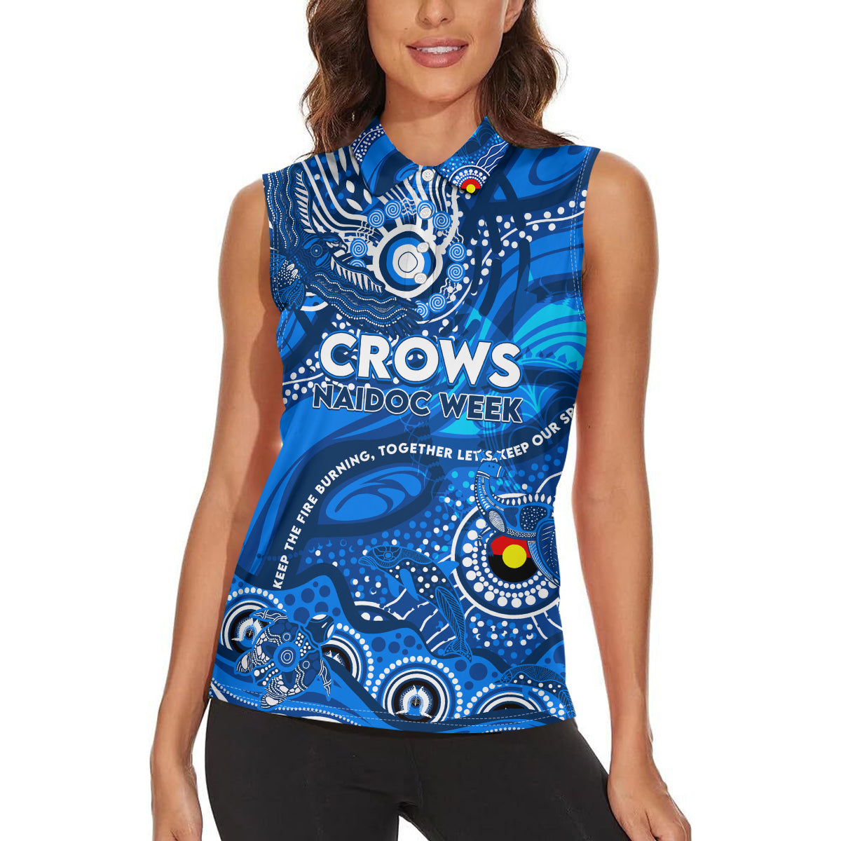 Custom NAIDOC Week 2024 Cats Women Sleeveless Polo Shirt Aboriginal Animals Keep The Fire Burning
