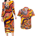 Custom NAIDOC Week 2024 Sunnies Couples Matching Long Sleeve Bodycon Dress and Hawaiian Shirt Aboriginal Animals Keep The Fire Burning
